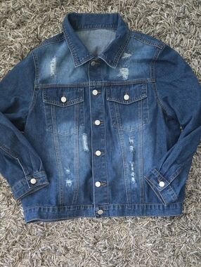 Men's Distressed Denim Jacket - Blue